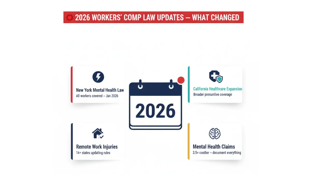 2026 Workers' Compensation law updates including mental health coverage remote work injury rules and healthcare expansion