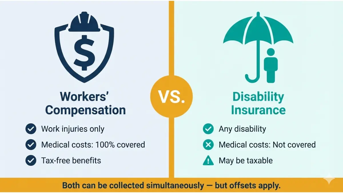 Comparison between Workers' Compensation and disability insurance coverage benefits and eligibility differences