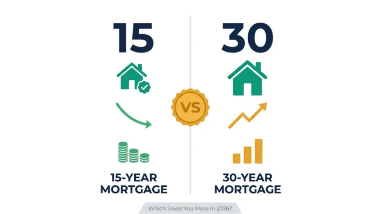 30-Year vs 15-Year Mortgage visual comparison showing cost savings and long-term financial differences