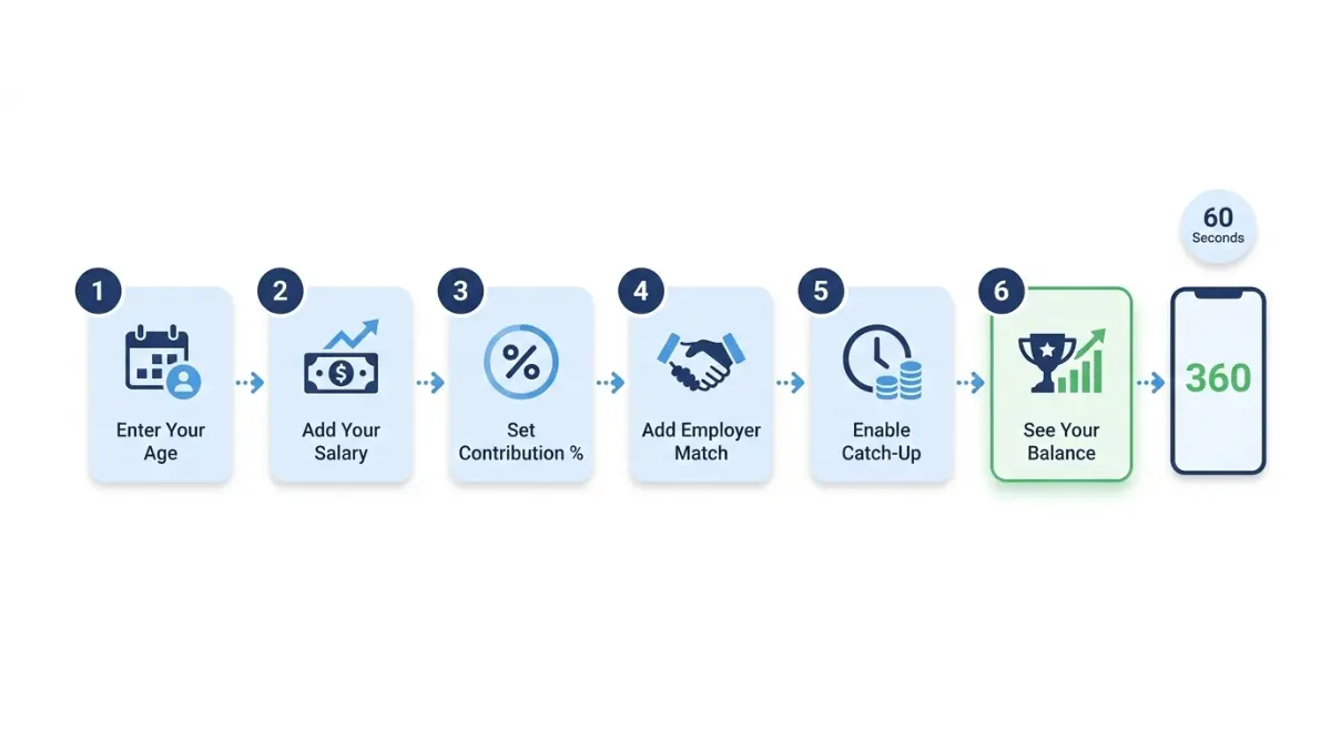 Step-by-step process of using a retirement planning tool with a 401(k) Calculator