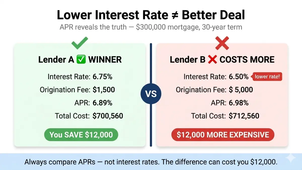APR Calculator comparison showing why APR reveals the true loan cost compared to interest rate on a mortgage