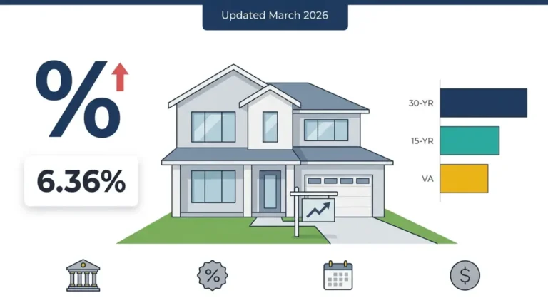 Home Loan Interest Rate overview showing USA housing market with current rates around 6.36 percent March 2026
