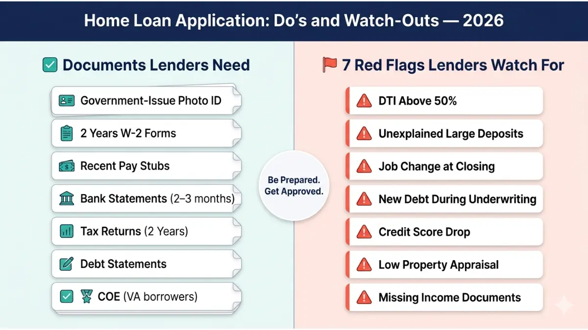 Home Loan Requirements checklist of required documents and red flags lenders watch for during approval