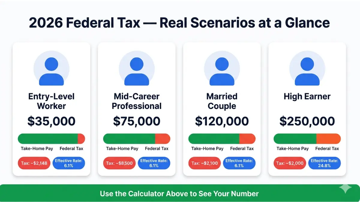 Income Tax Calculator real life scenarios showing tax rates and take home pay for different income levels