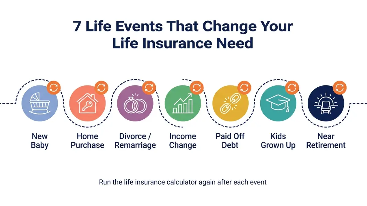 Life events timeline impacting coverage using Life Insurance Calculator planning guide