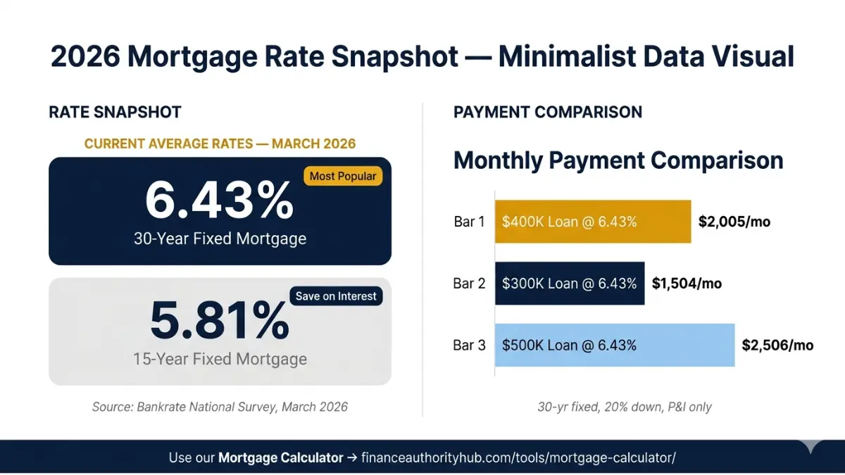 Home Loan vs Mortgage rate comparison 2026 showing 30 year and 15 year fixed mortgage rates with monthly payment estimates