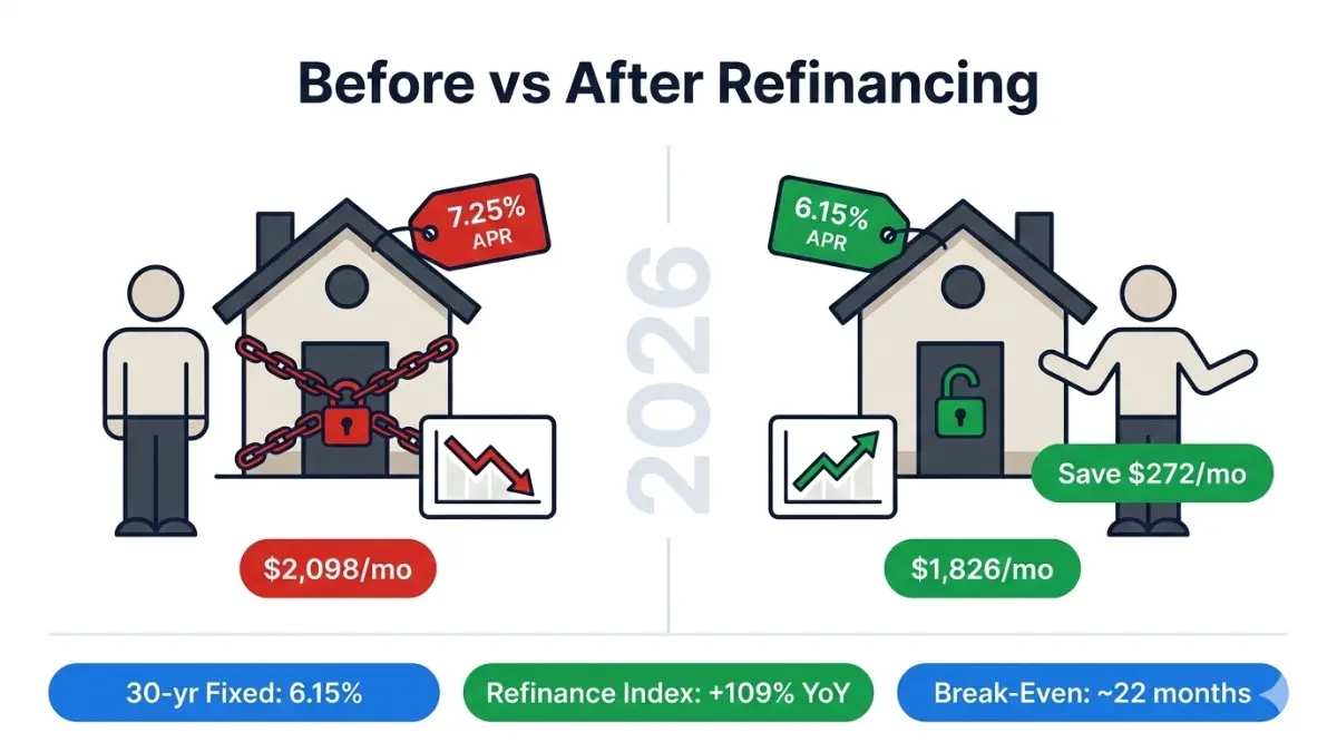 Refinance Calculator example comparing mortgage payments before and after refinancing