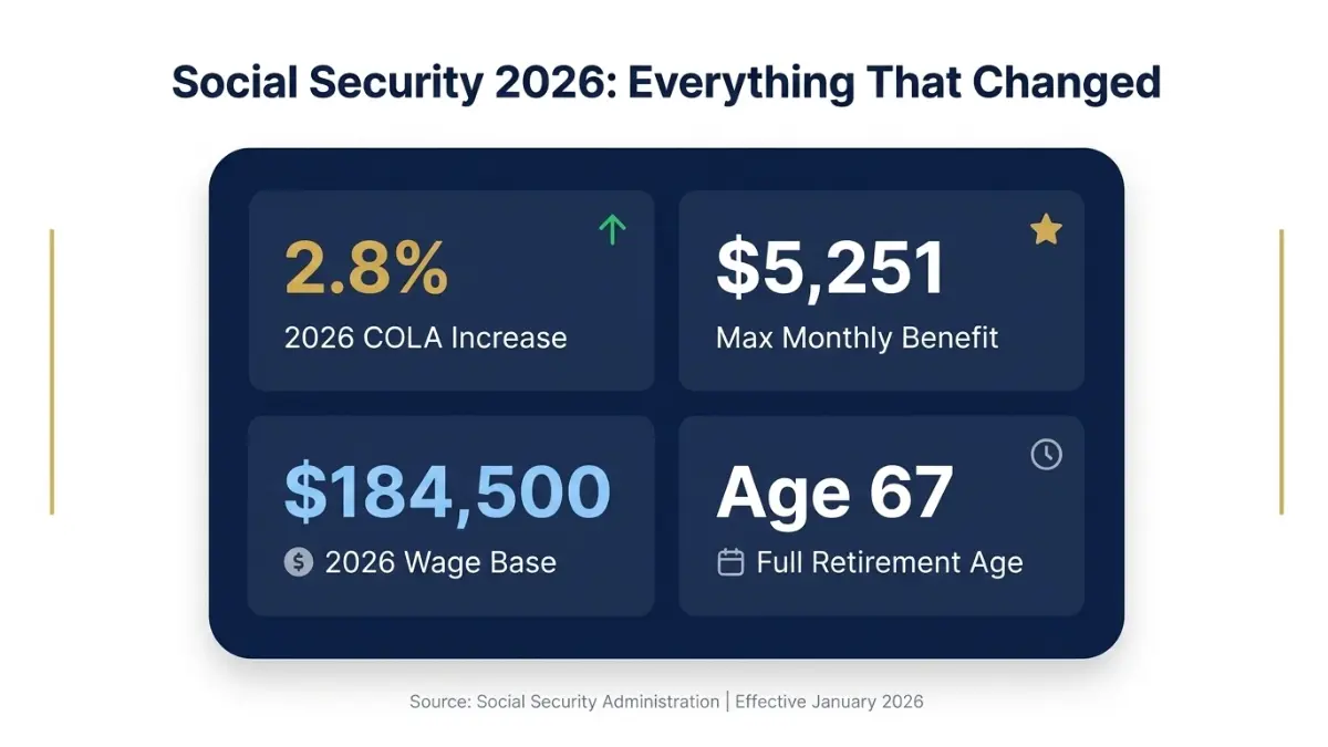Social Security Calculator 2026 update dashboard showing COLA increase maximum benefit wage base and retirement age