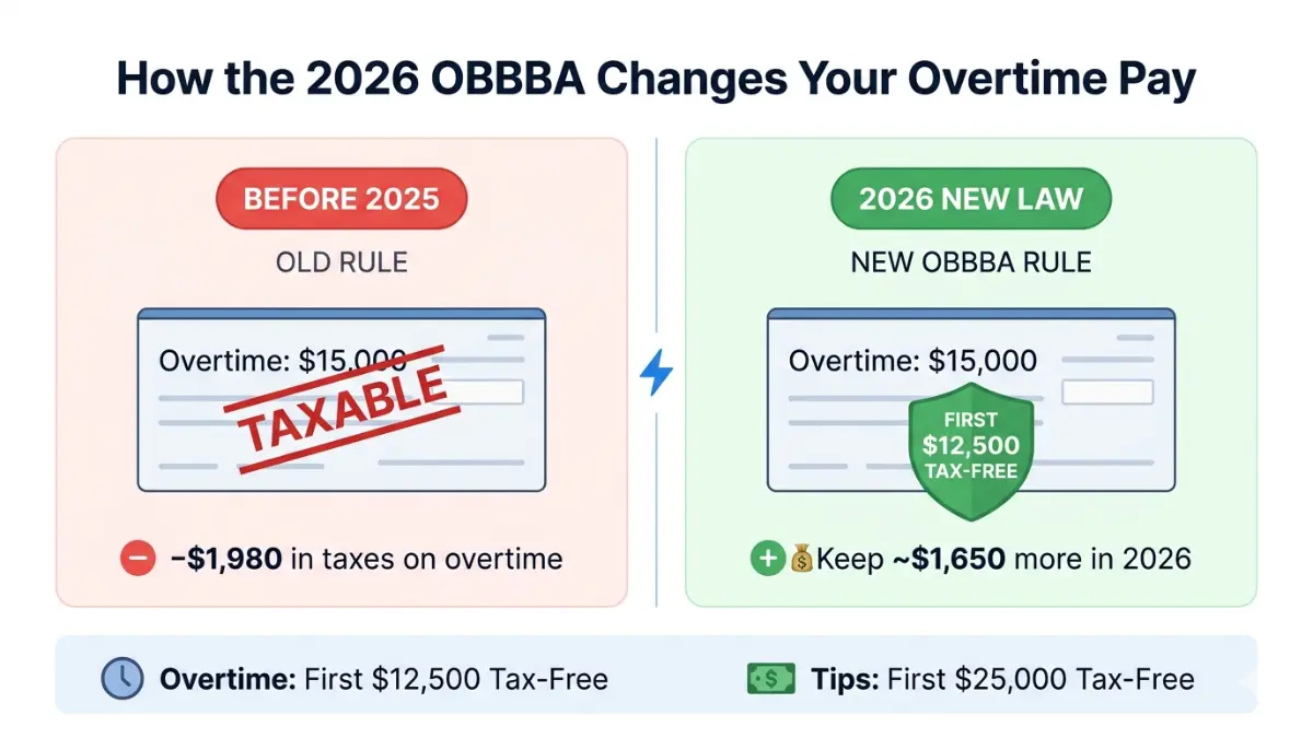 Take-Home Pay Calculator explaining 2026 overtime tax changes before and after OBBBA law comparison