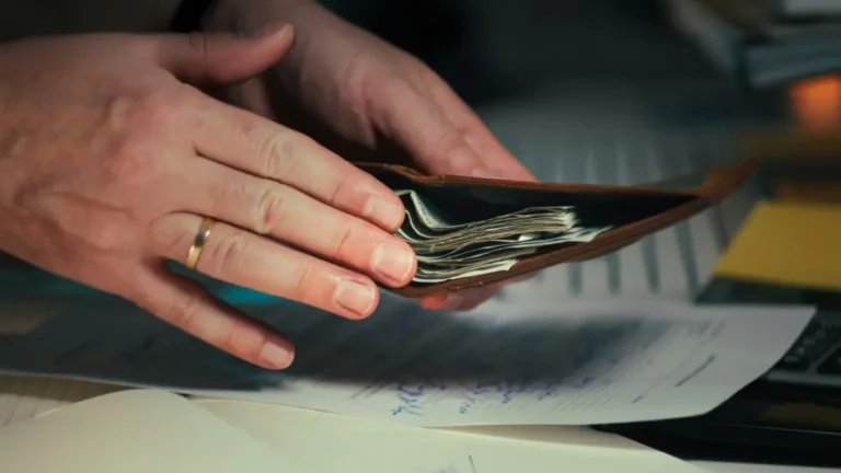 Take-Home Pay Calculator concept showing real cash in wallet representing net salary after taxes