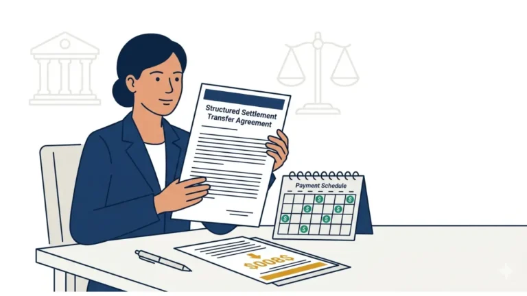 A financial professional reviewing a transfer agreement — how to sell structured settlement payments with expert guidance