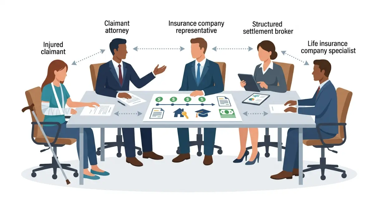 personal injury structured settlement negotiation involving claimant attorney insurer broker and annuity provider