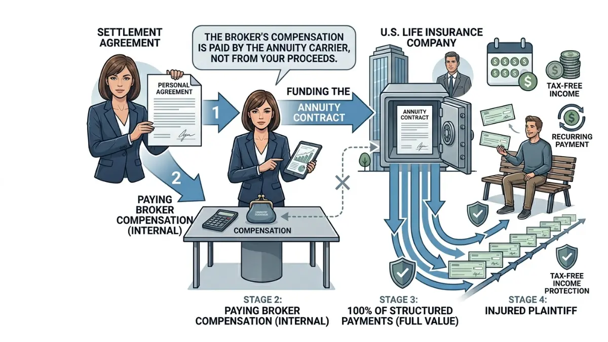 structured settlement broker commission payment flow from insurance company to annuity provider