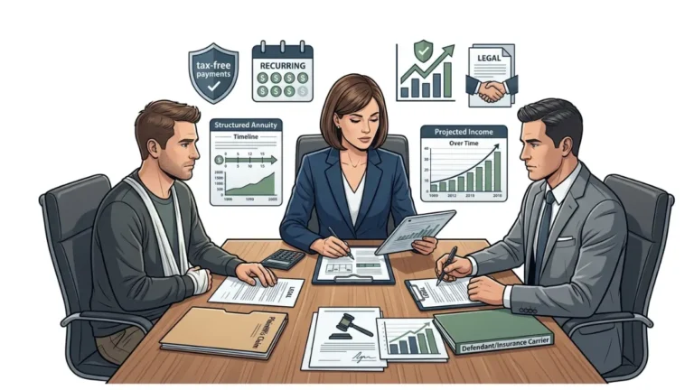 structured settlement broker explaining annuity payment structure between plaintiff and insurance company