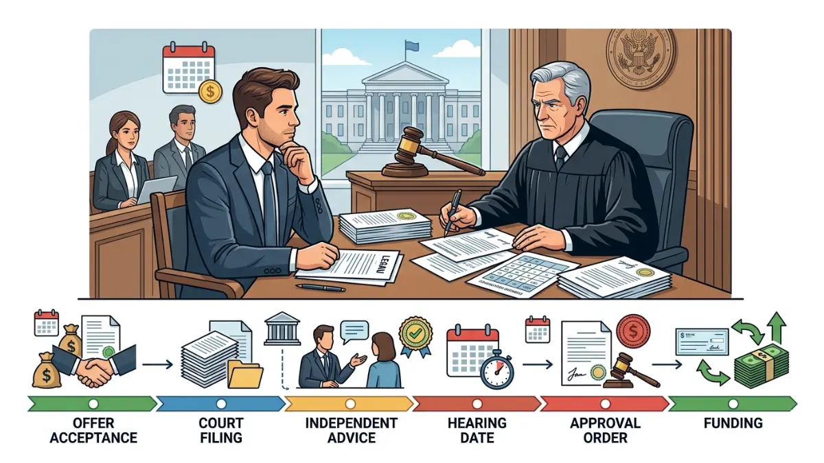 structured settlement cash advance court approval process involving a judge reviewing settlement transfer documents