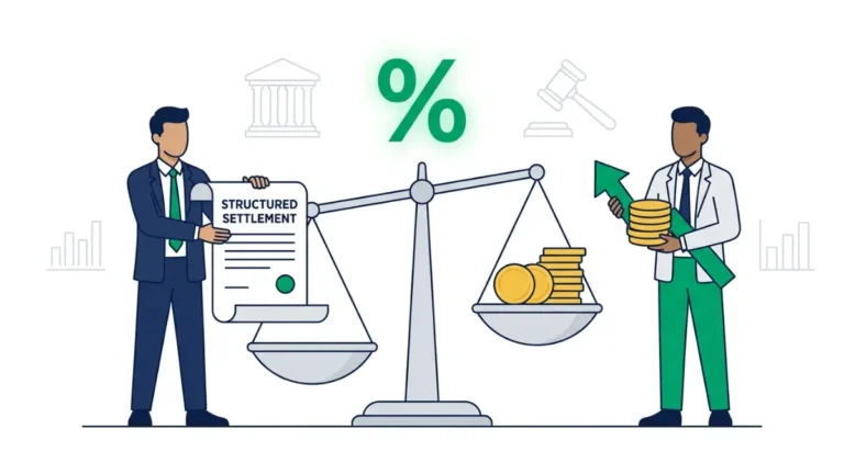Structured Settlement Companies comparison scale illustration showing lump sum vs future payments in 2026