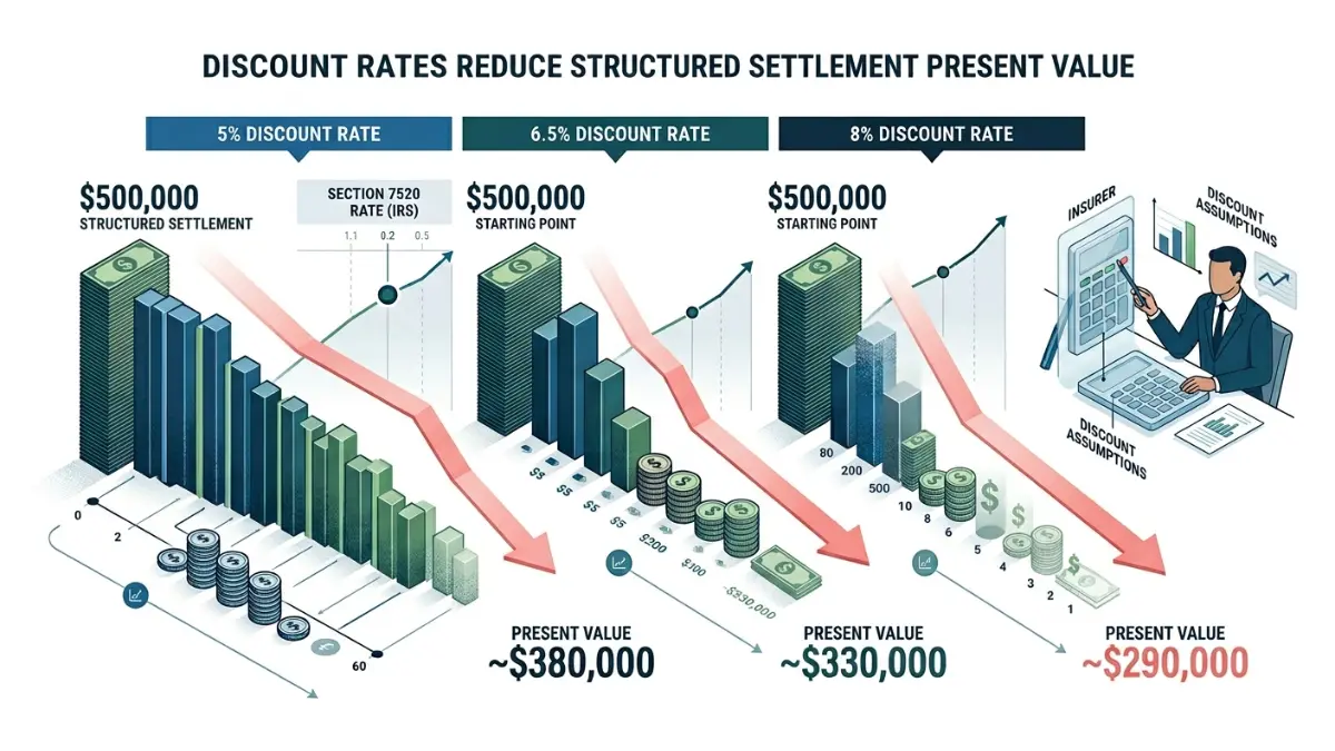 structured settlement payment schedule present value comparison showing discount rate impact on settlement worth
