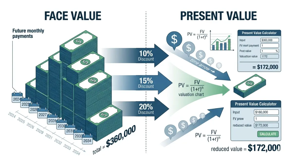 Structured Settlement Present Value comparison between face value payments and discounted present-day lump sum value
