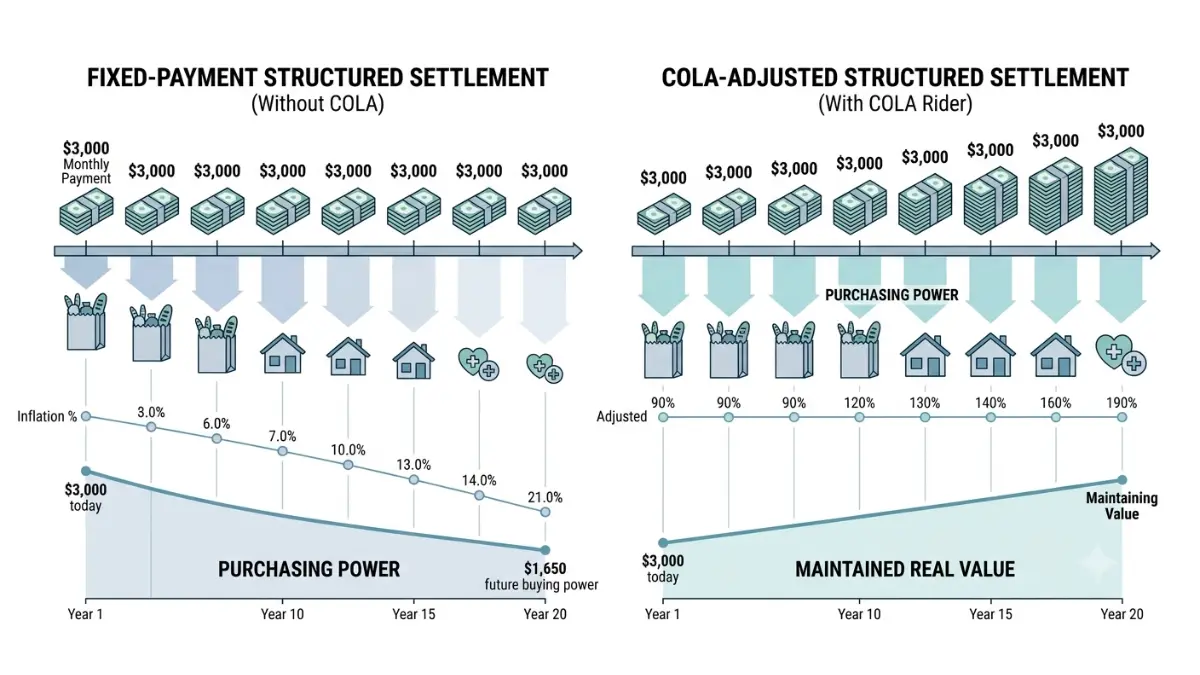 wrongful death structured settlement COLA rider protecting payments against inflation