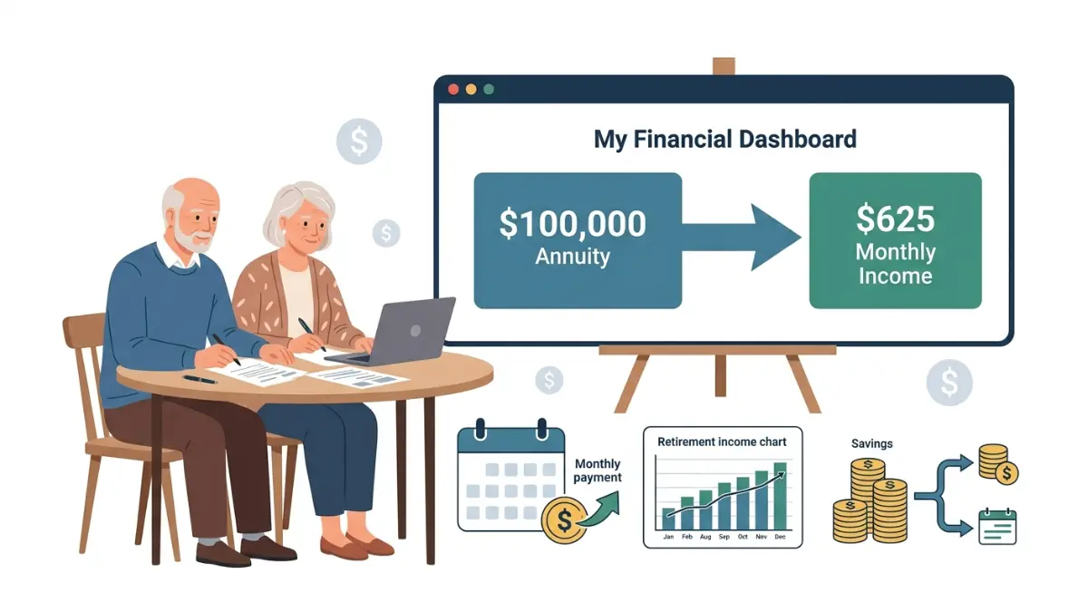 $100,000 Annuity turning a lump sum into guaranteed monthly retirement income payments for a retired couple