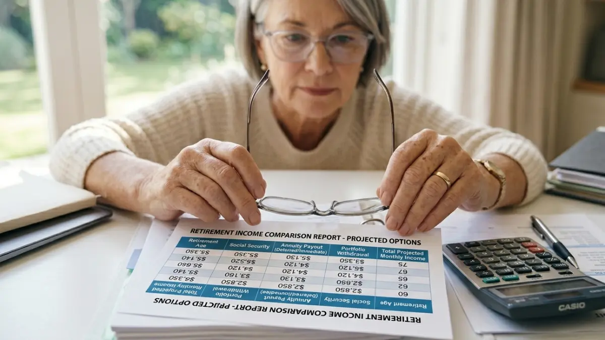 Annuity Payout Rates analysis showing monthly income projections from a $100,000 annuity at different retirement ages
