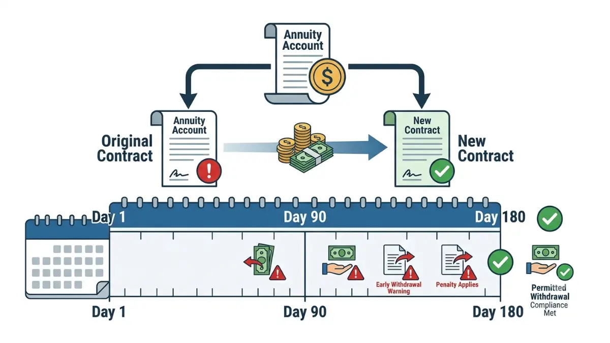 1035 Exchange illustration explaining partial annuity exchanges and the IRS 180-day withdrawal rule