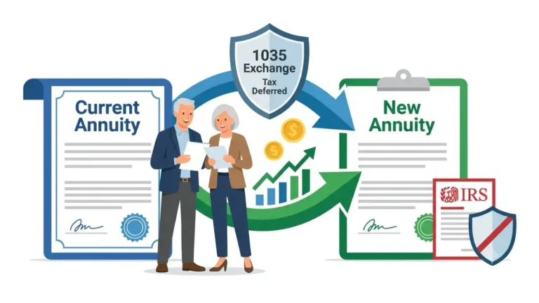 1035 Exchange illustration showing tax-deferred transfer from an old annuity contract to a new annuity without immediate taxes