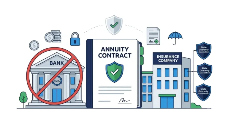 Annuity Company Fails illustration showing how state guaranty associations protect annuity owners when an insurance company becomes insolvent instead of FDIC insurance