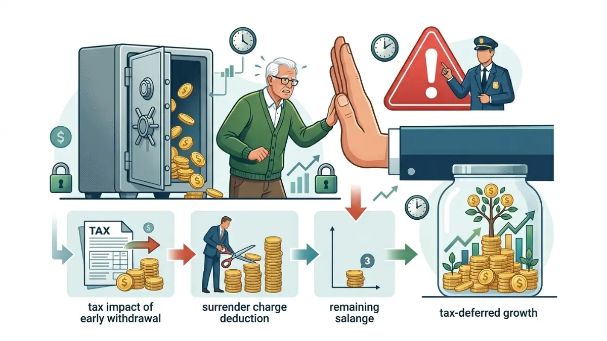 Annuity Rates illustration showing surrender charges, tax implications, and early withdrawal penalties