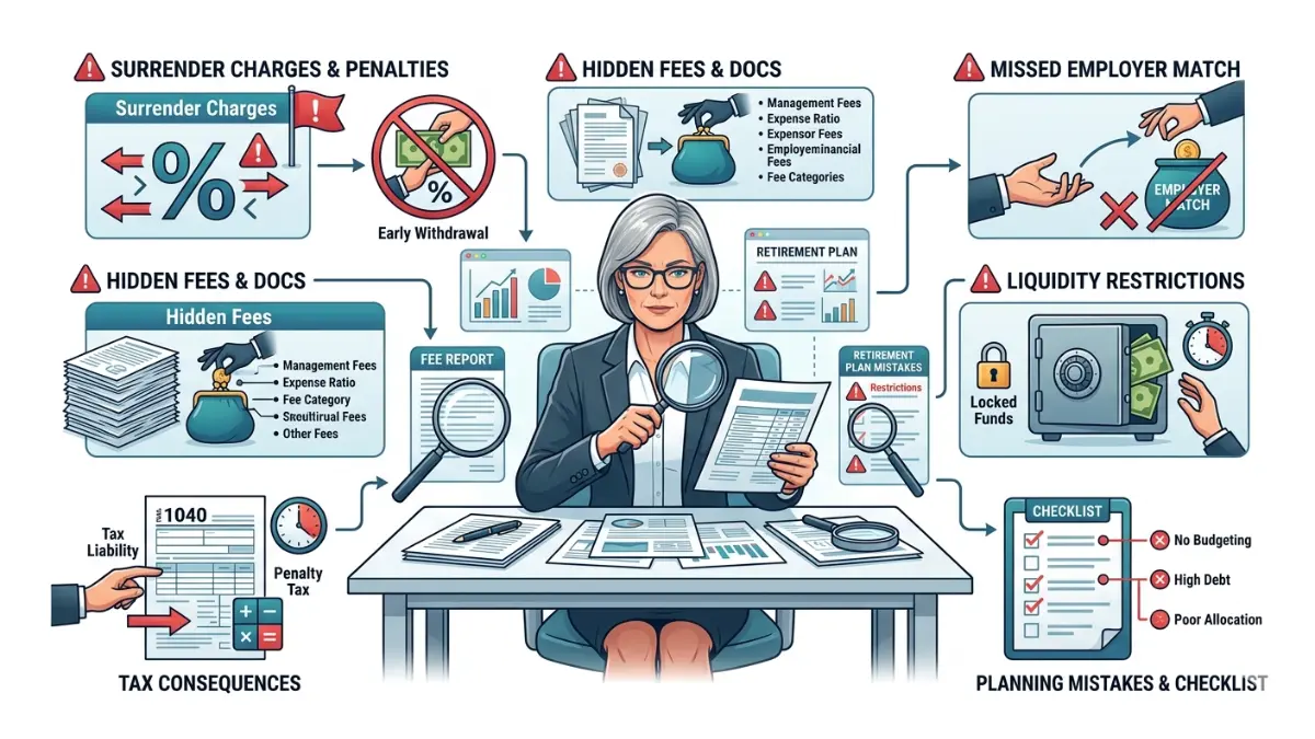 Annuity vs. 401(k) illustration highlighting retirement planning mistakes, fees, penalties, and important decisions