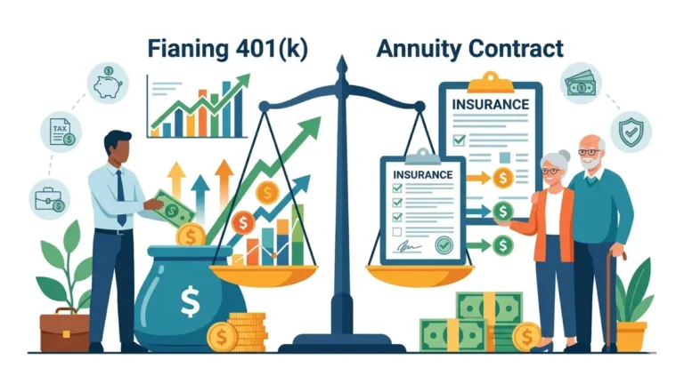Annuity vs. 401(k) comparison showing retirement savings growth versus guaranteed retirement income strategy