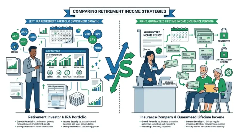 Annuity vs. IRA comparison showing retirement account investing versus guaranteed lifetime income planning