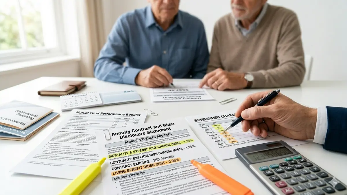 average annuity return affected by fees surrender charges rider costs and contract expenses during annuity review