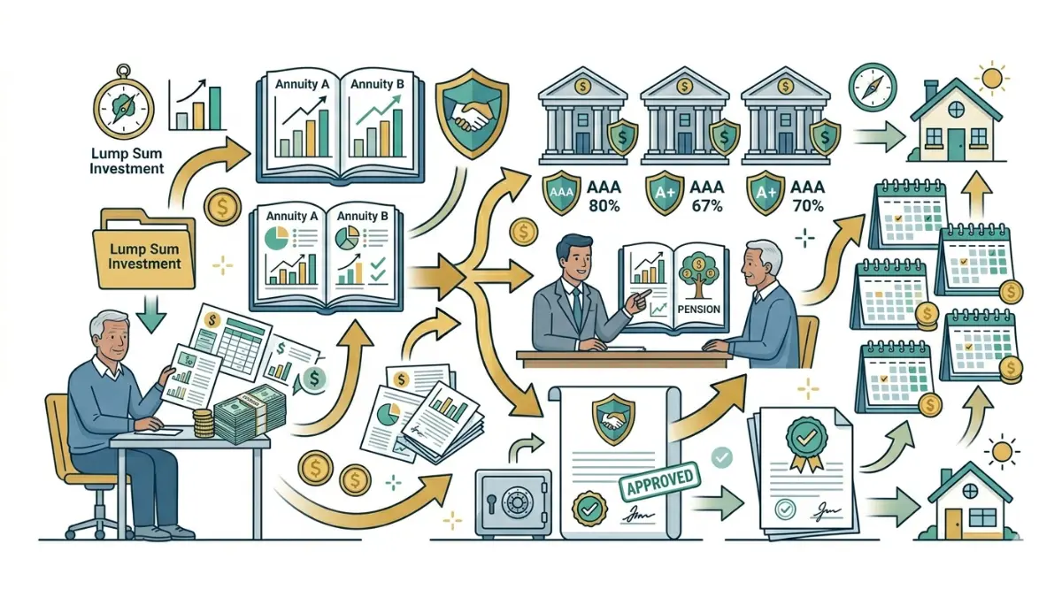 immediate annuity buying process illustration showing quote comparison financial planning and policy selection