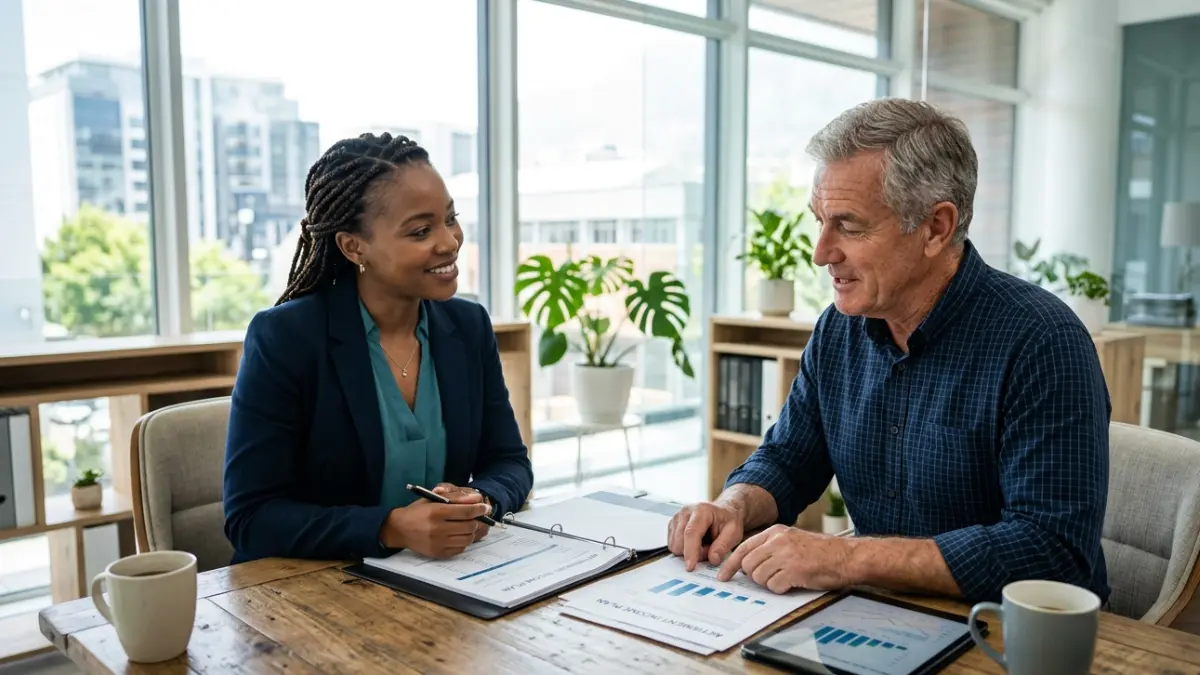 Deferred Annuity retirement income planning session between a financial advisor and near-retiree