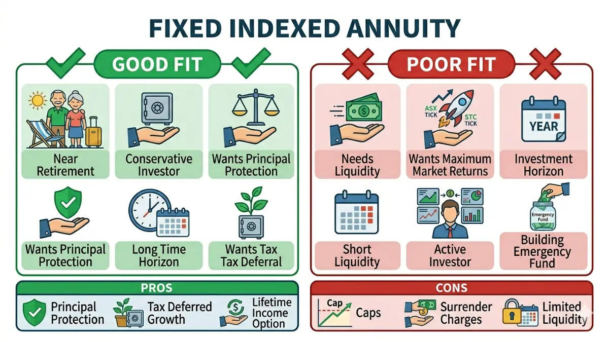 fixed indexed annuity suitability guide showing who may benefit and who may want alternatives