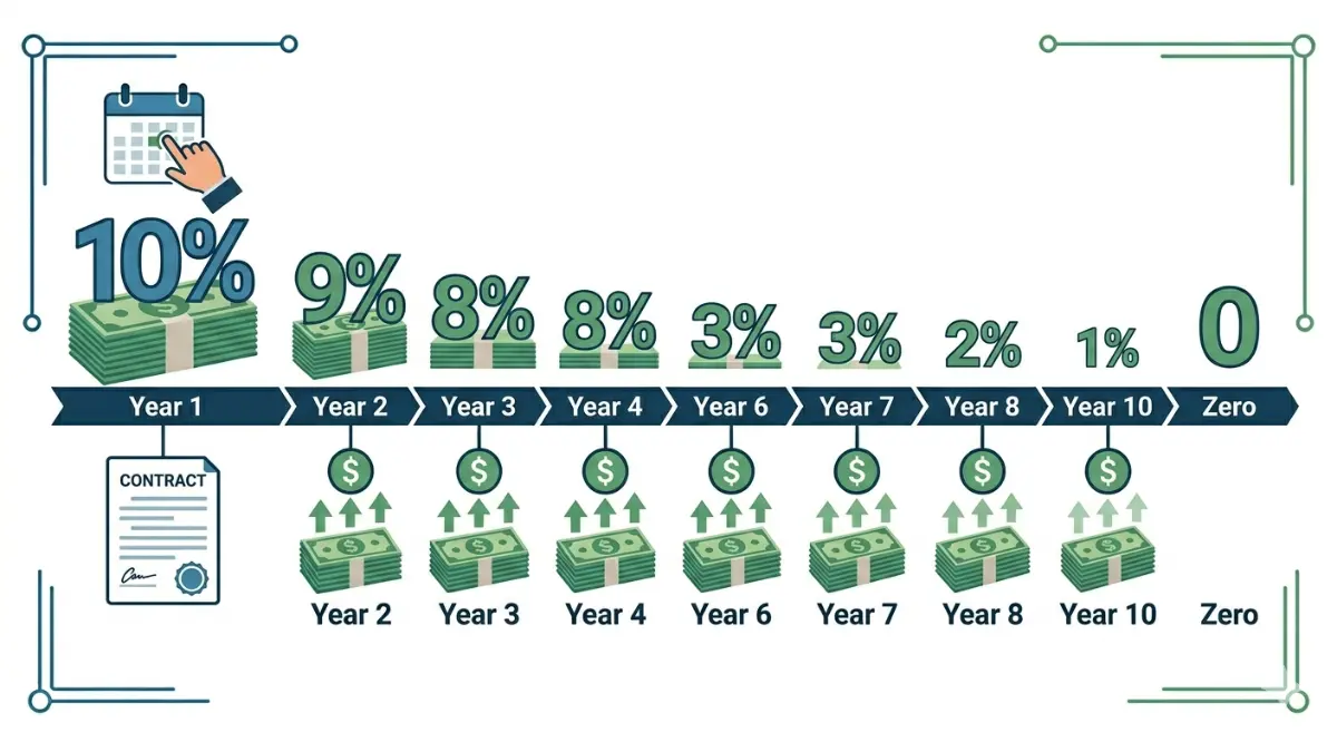 How Annuities Work with surrender charges declining over time during the annuity surrender period