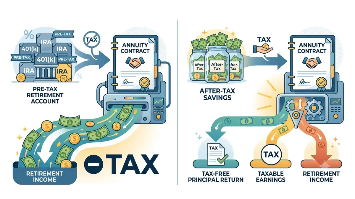 How Are Annuities Taxed when comparing qualified and non-qualified annuities funded with pre-tax and after-tax money