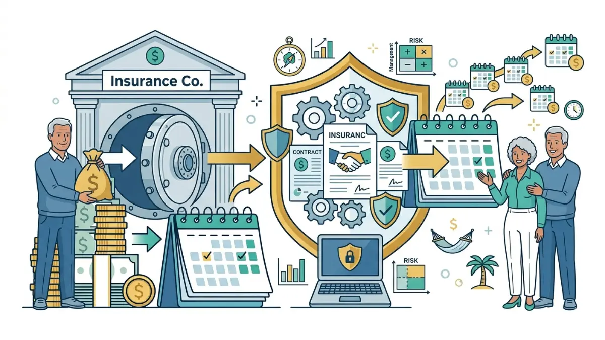 immediate annuity process illustration showing a lump-sum payment exchanged for guaranteed lifetime income
