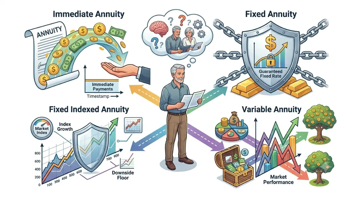 How to buy an annuity by comparing immediate, fixed, indexed, and variable annuity options for retirement planning