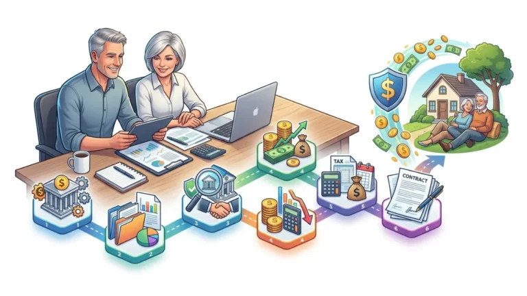 How to buy an annuity step by step roadmap showing retirement planning, annuity selection, insurer review, and guaranteed lifetime income