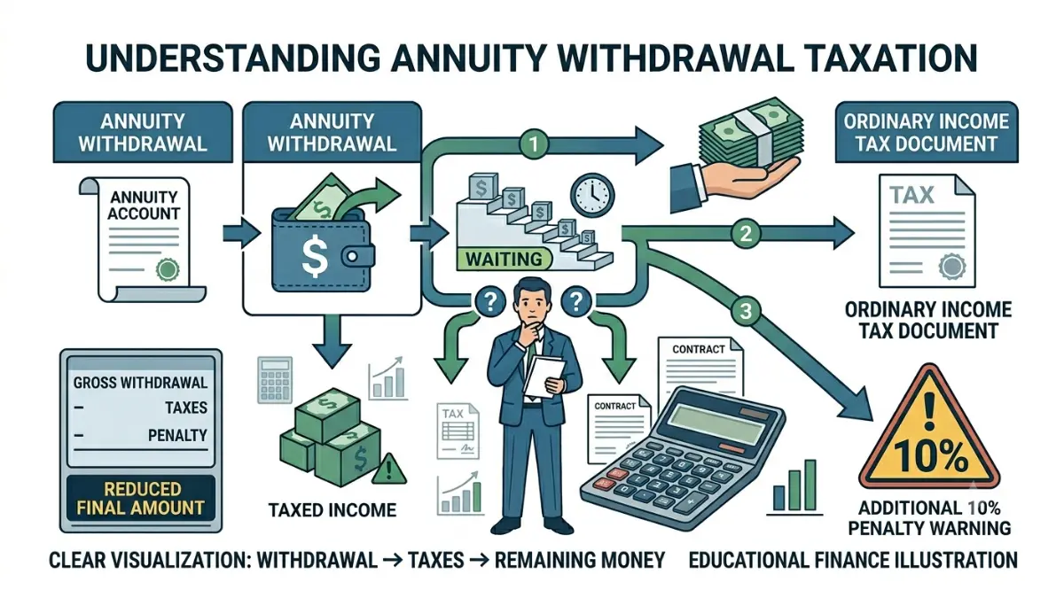 How to Get Out of an Annuity illustrating ordinary income taxes and potential 10 percent penalty on annuity withdrawals