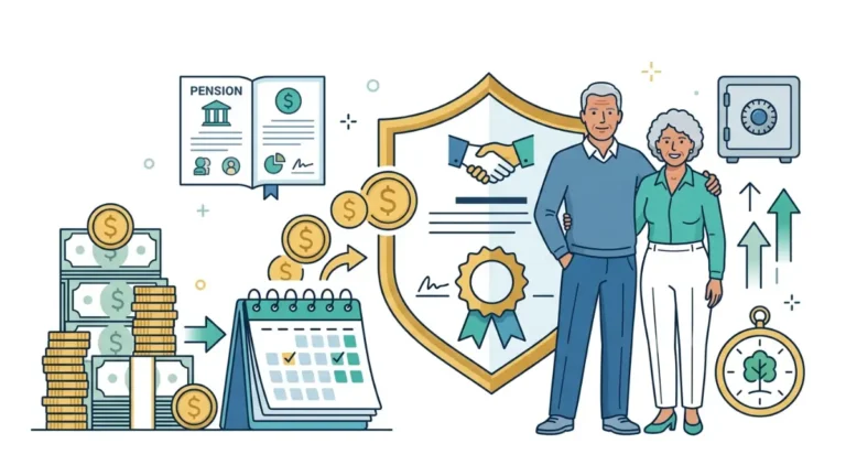 immediate annuity illustration showing retirement savings converted into guaranteed monthly income payments for retirees
