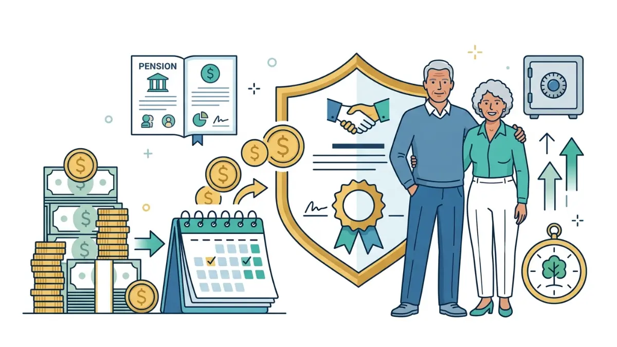 immediate annuity illustration showing retirement savings converted into guaranteed monthly income payments for retirees