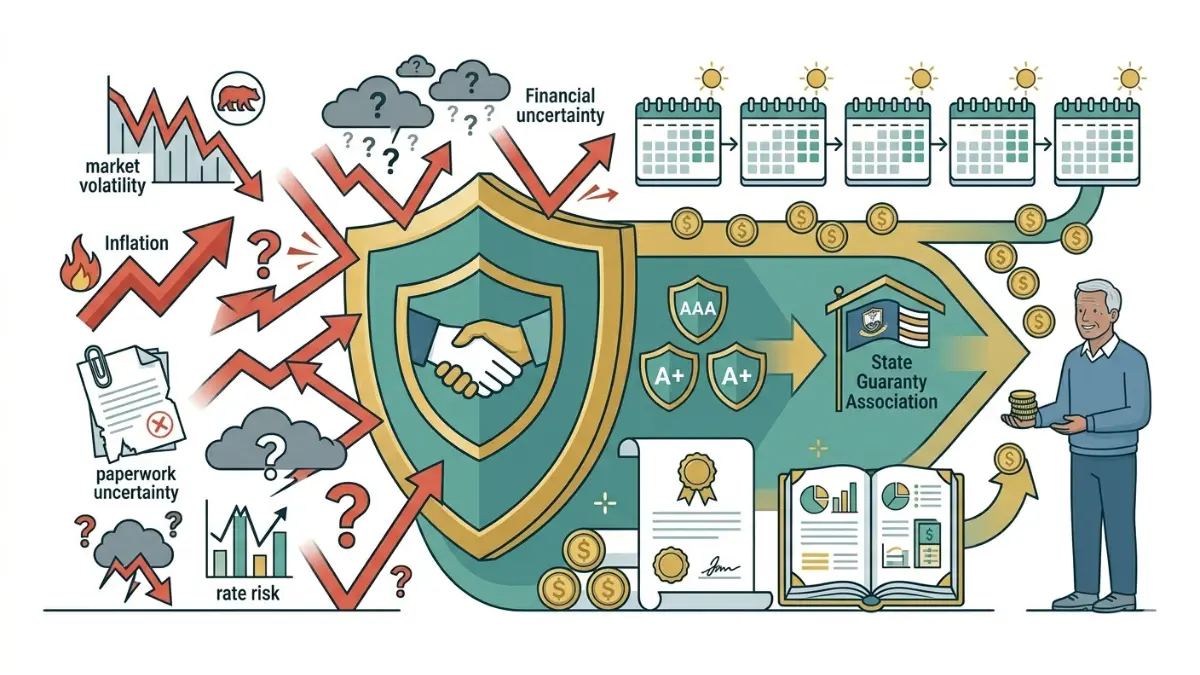 immediate annuity safety illustration showing insurer protection income guarantees and retirement risk management