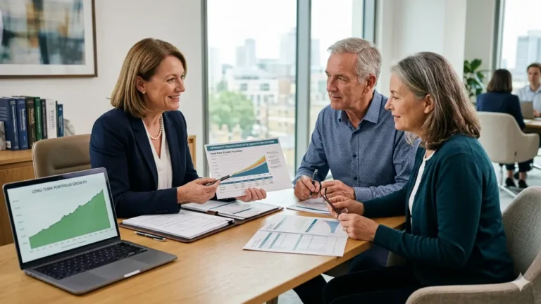 MYGA retirement planning discussion between a financial advisor and a couple reviewing guaranteed growth options