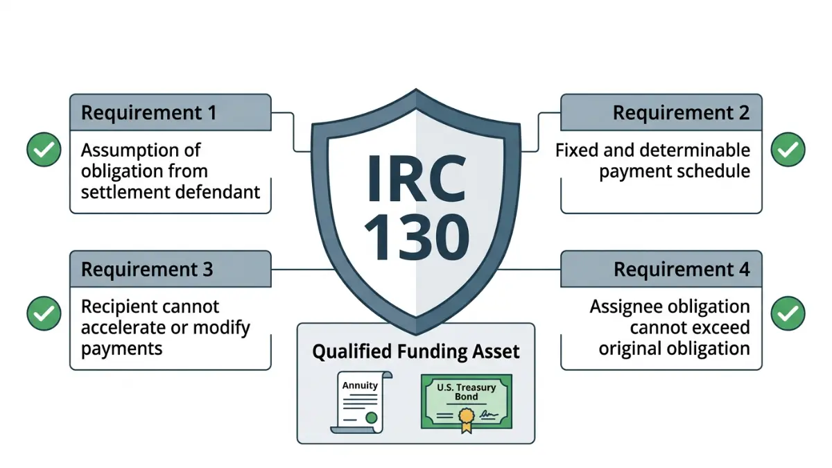 Qualified Assignment requirements under IRC Section 130 including fixed payments, obligation transfer, and qualified funding assets