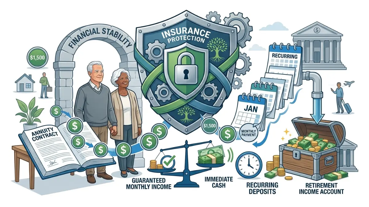 Retiree protected by guaranteed insurer-backed structured settlement income and monthly retirement payments