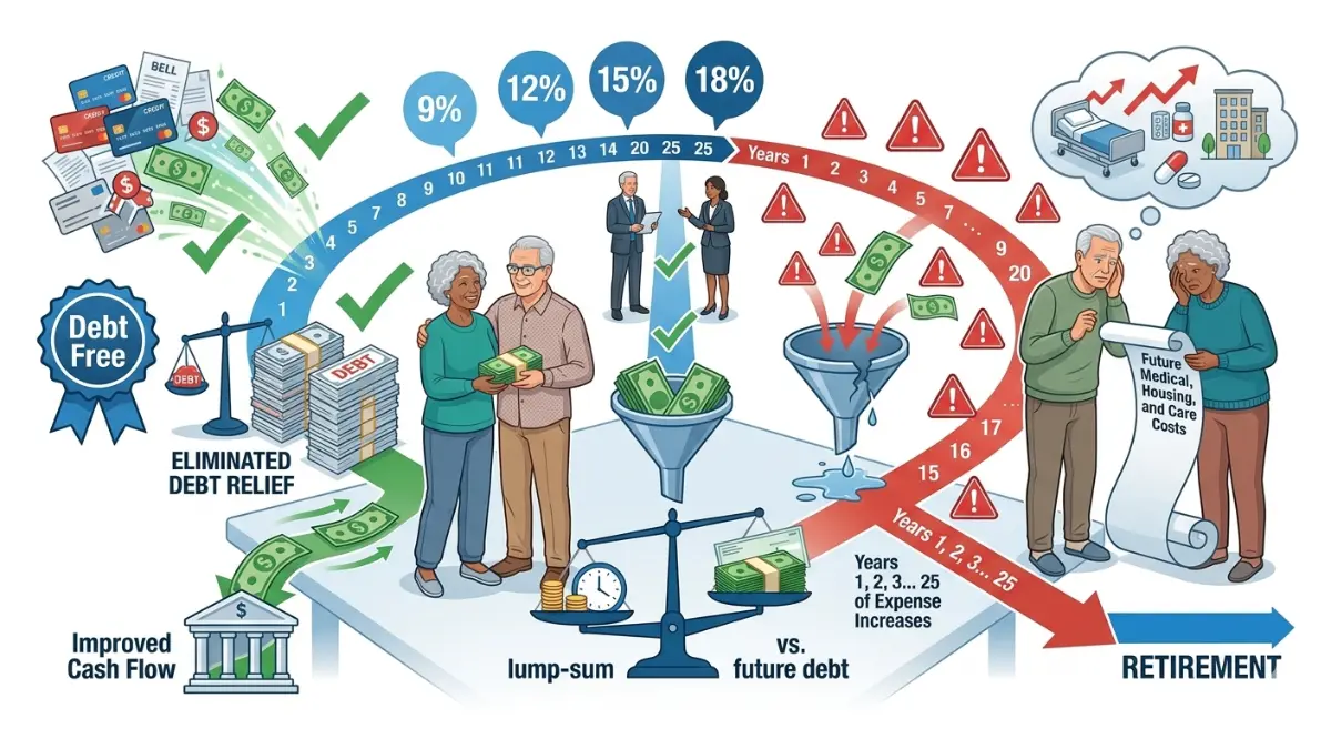 Retiree comparing the benefits and risks of selling structured settlement payments for immediate cash
