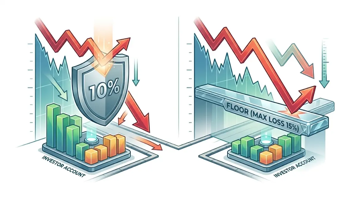 RILA Annuity buffer vs floor protection illustration showing how different loss protection methods work during market declines